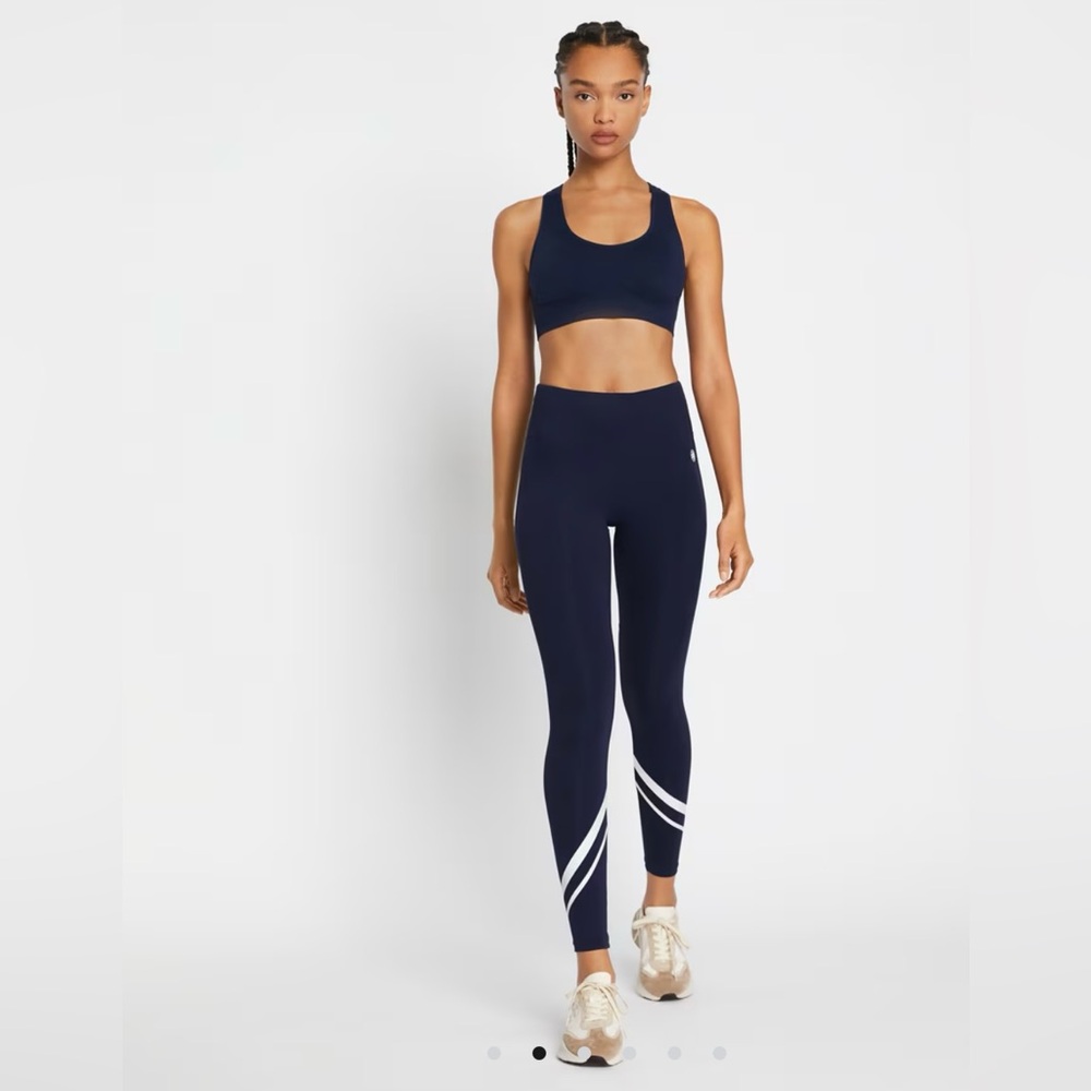 Tory Sport Navy Blue Leggings with White Chevron Stripes Size Small